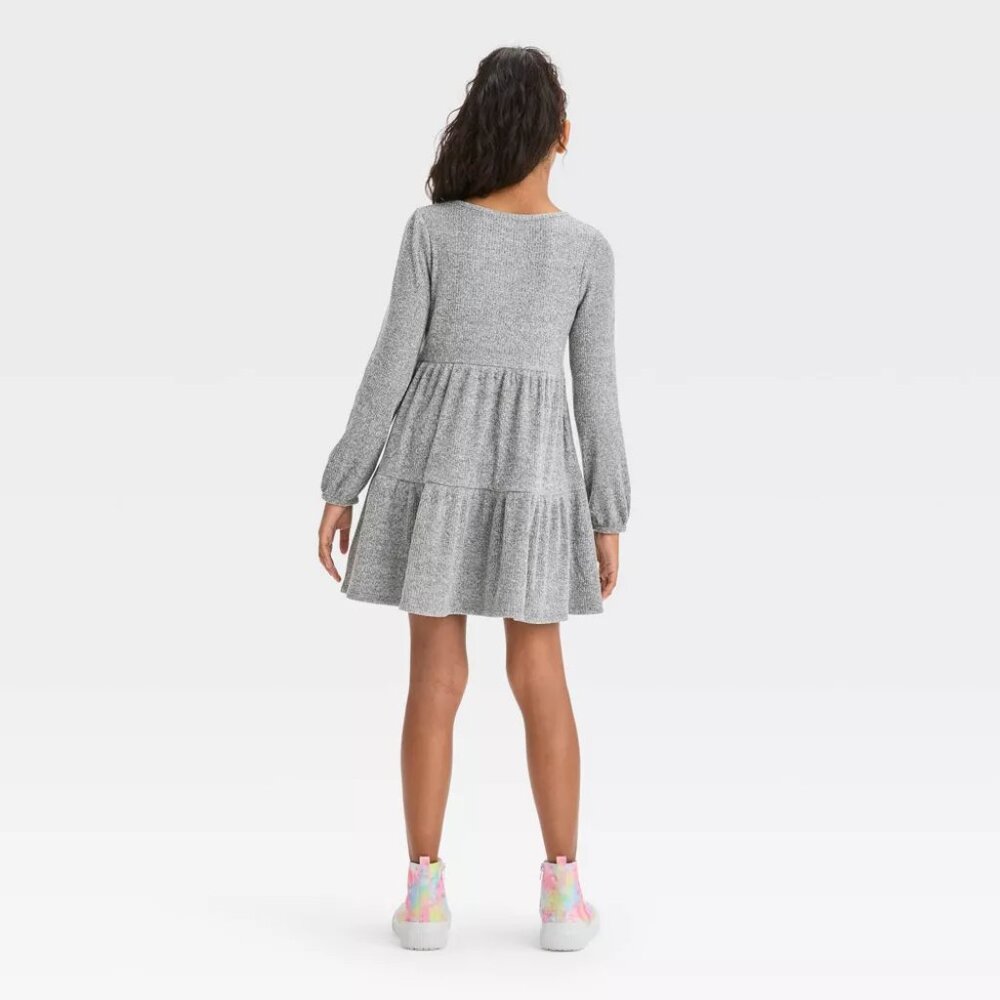 Cat & Jack - Girls' Long Sleeve Cozy Dress - Heather Grey - Picture 2 of 10